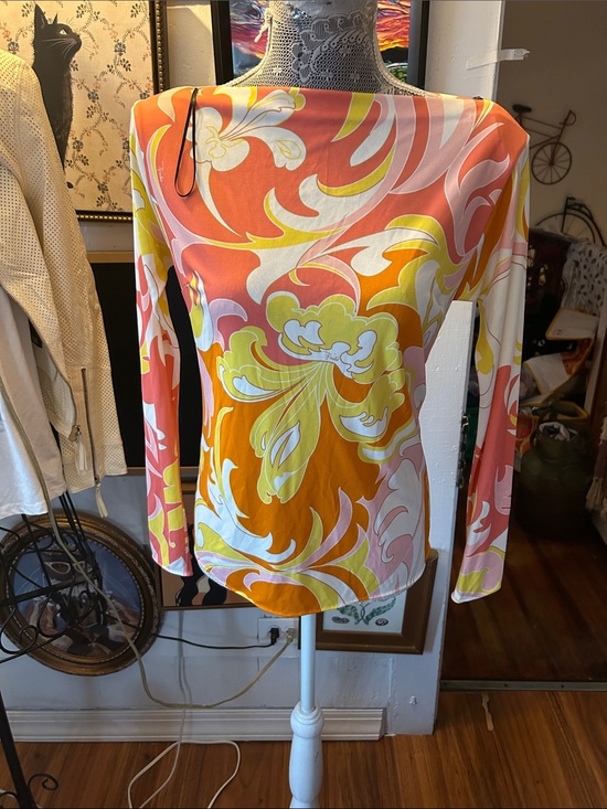 Emilio Pucci Tops - Emilio Pucci Long-Sleeve Swirl Print Top in Orange, Pink & Yellow